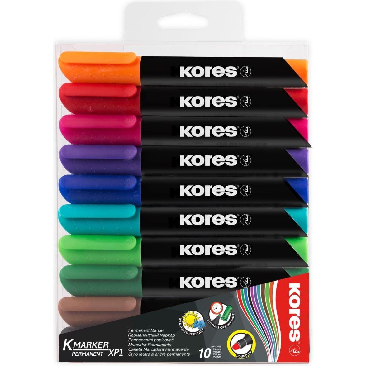 Kores, Marker, Permanentmarker XP1 3mm Rundspitze Set mit 10 Farben (10 Farben, 3 mm, 10 x)