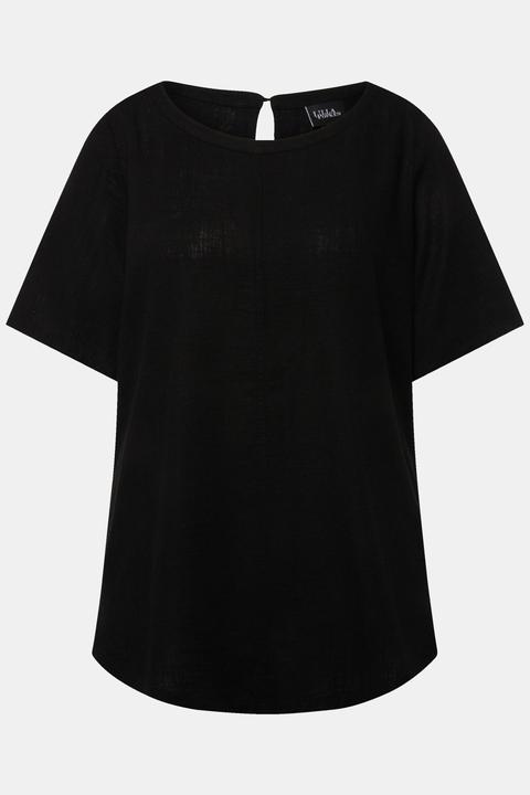 Actual product image Ulla Popken Draped Linen Blend Short Sleeve Blouse (42)