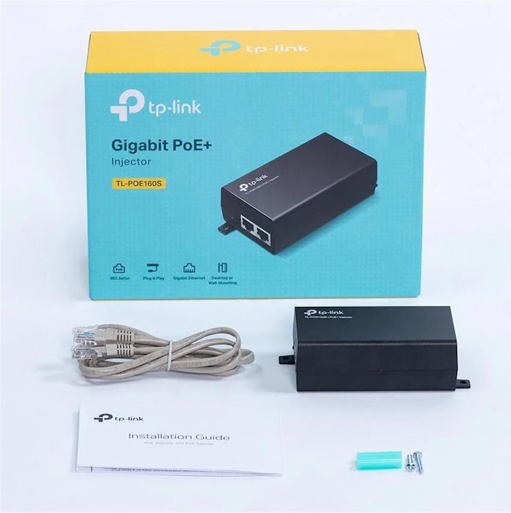 Actual product image TP-Link PoE+ Injector Adapter TL-POE160S Ethernet LAN (RJ-45) Ports 1x10 (802.3at (PoE+), 802.3af (PoE), 30 W)