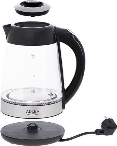 Actual product image Adler AD 1285 Electric, 2200 W, 1.7 L, Glass / Stainless steel, 360 ° rotational base, Gray (1.70 l)