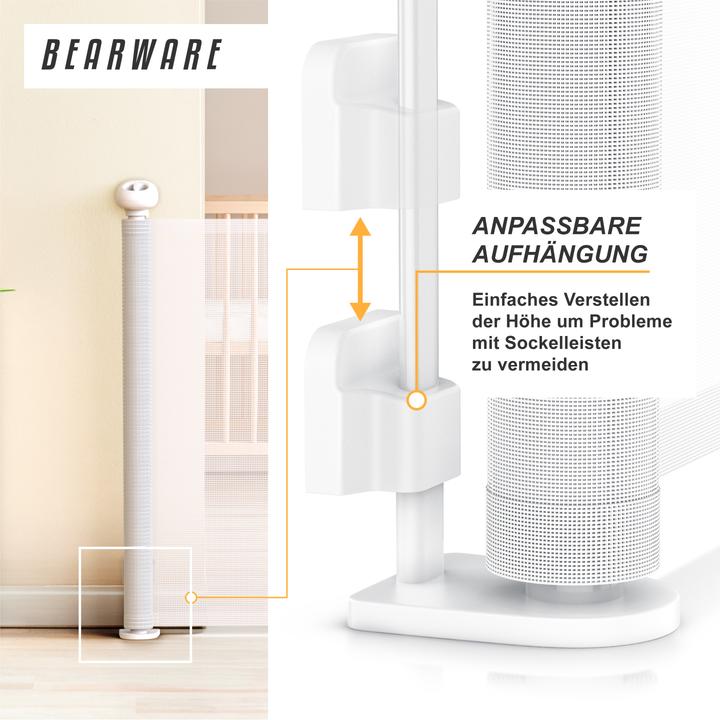 Image du produit Bearware Baby-Sicherheitsgitter, Einhandbedienung, geeignet für Treppen, Türen, ausziehbar, 180cm, weiss (71.10 cm)