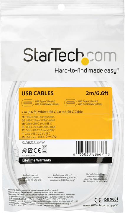 Image du produit StarTech .com 2 m / 6.6 ft. Câble USB C (2 m, USB 2.0, 60 W)