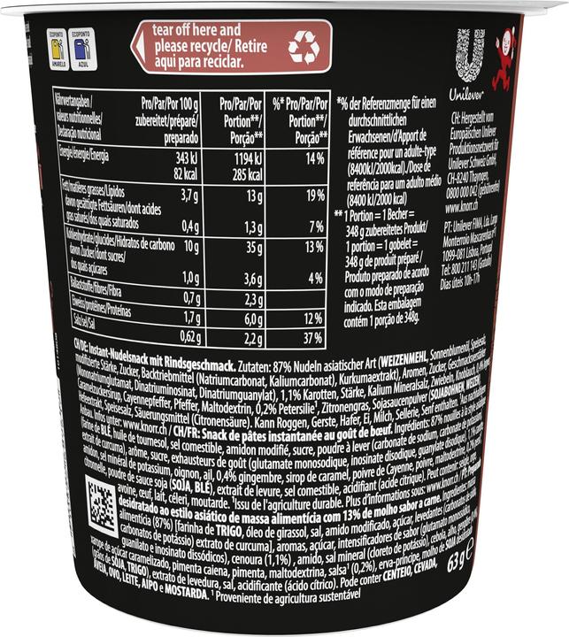 Valeurs nutritives et ingrédients Knorr Asia Noodles (77 g)