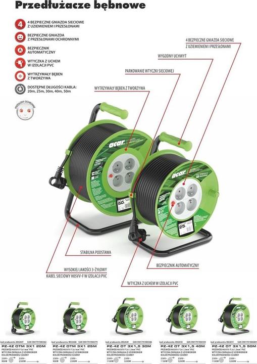 Produktbild Acar Trommelverlängerungskabel, einziehbar 20 m schwarz (M02047) (20 m)