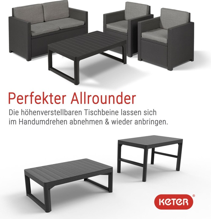 Produktbild Allibert Loungeset Victoria mit Tisch Lyon anthrazit - Premium - Rattanoptik, wetterfest
