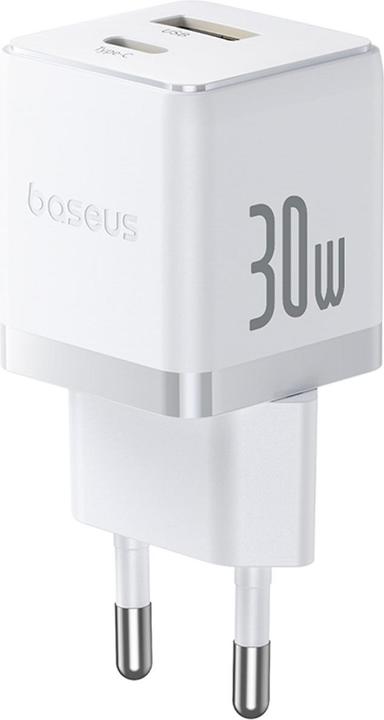 Productafbeelding Baseus - Wall Charger Palm (P1011160A213-00) - Fast Charging, 2in1, USB, Type-C, 30W - Moon White (30 W)