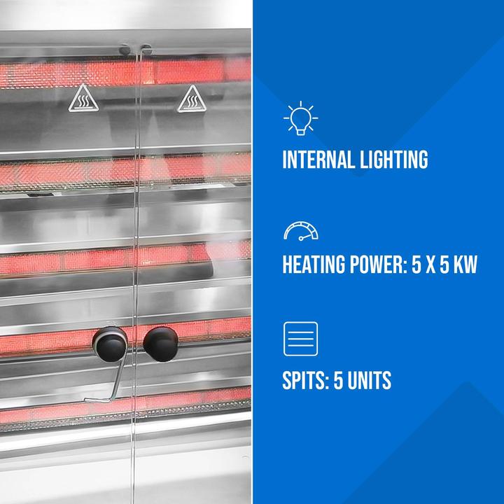 Produktbild Royal Catering Gas-Hähnchengrill 5 Spiesse mit Beleuchtung und Rädern 5 x 5 kW Edelstahl