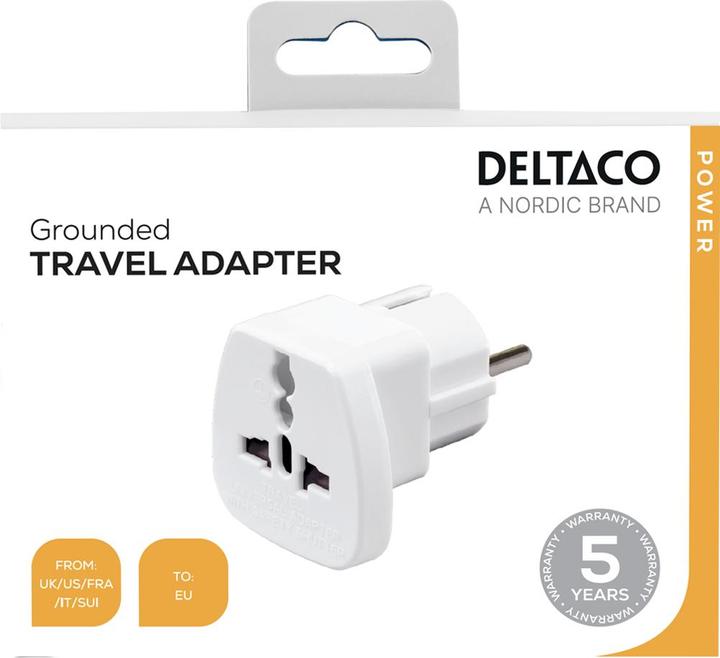 Produktbild Deltaco Goobay Reseadapter UK/US/Italien/Schweiz - EU 250V/13A jordad vit