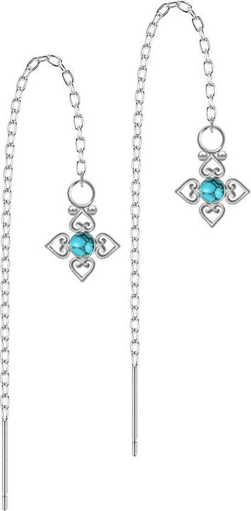 Actual product image Star Piercing Ohrstecker silber freifallende Kette Türkis Stein vier filigrane Herzen (without brass, Mineral, Surgical steel 316L)