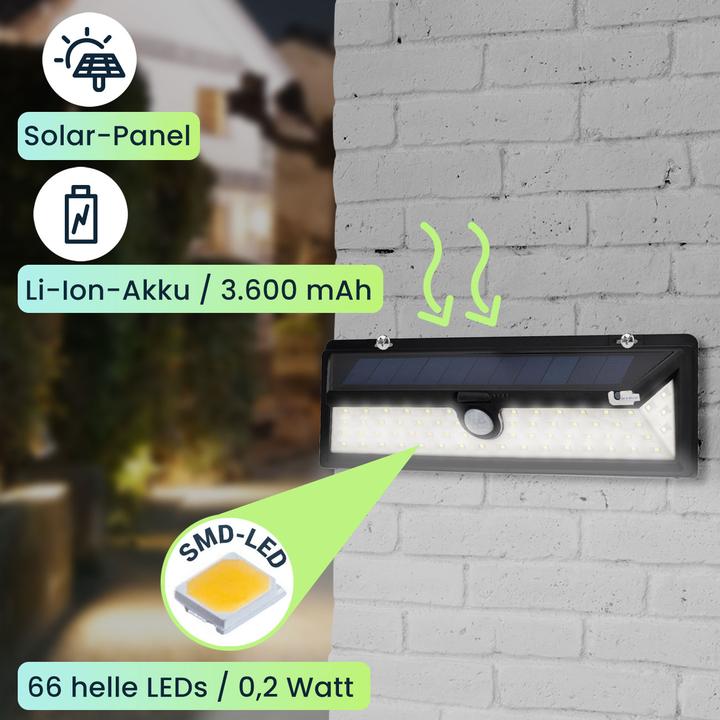 Actual product image Casativo Wall light, with solar panel, with motion sensor, 800 lumens, 13.2 watts (800 lm, IP44)