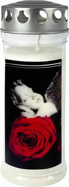 Actual product image Jeka Memorial candle "Rose/Angel" in colour white, Ø 7,5x21,5 cm, with silver lid