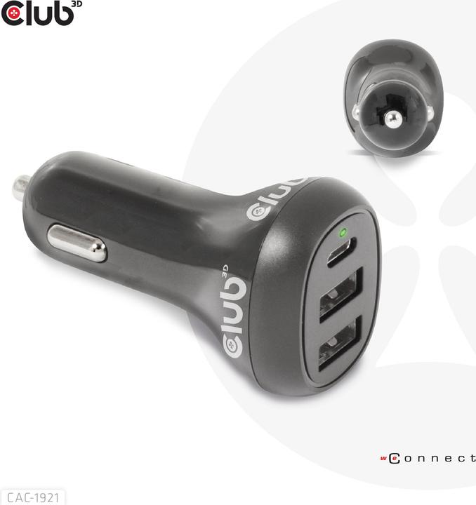 Actual product image Club 3D Club3D USB Car Charger 1xUSB C, 2xUSB A, 36W, 12/24V retail