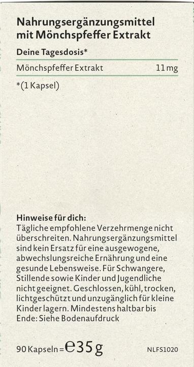 Nährwerte und Zutaten Nature Love Mönchspfeffer (90 Stück, Kapseln, 35 g)