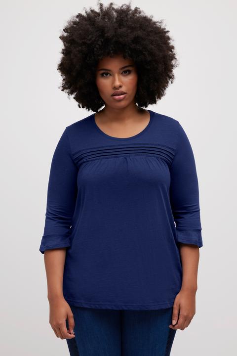 Immagine prodotto Ulla Popken Maglia con righe decorative, scollo a girocollo e maniche a 3/4 con volant (46, 48)