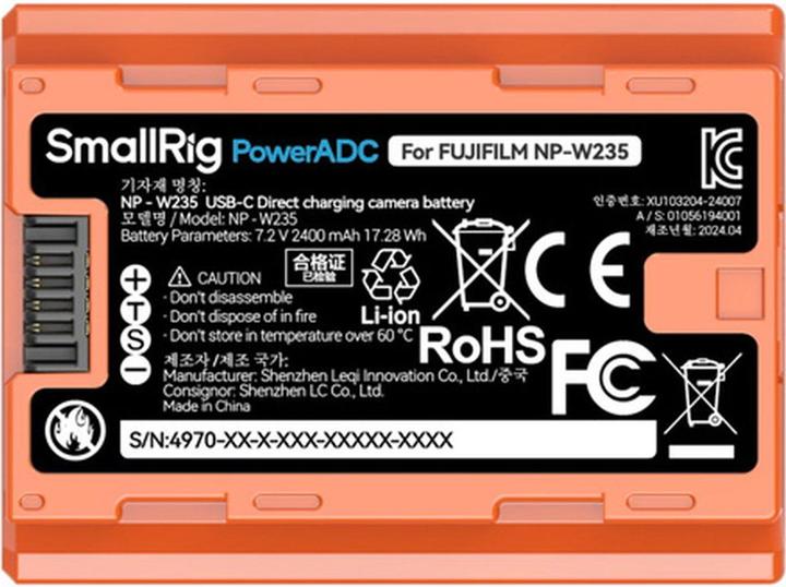 Actual product image SmallRig 4970 NP W235 USB C Rechargeable Camera Battery (Orange) (Camera battery)