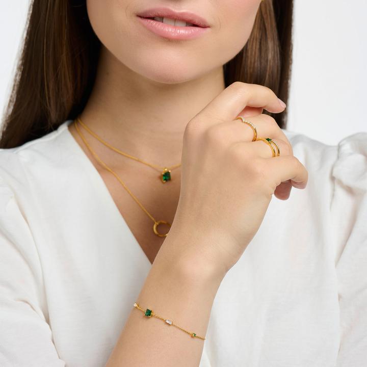 Immagine prodotto Thomas Sabo Bracciale con pietre verdi e bianche, oro (19 cm, Argento 925, argento sterling decorato)