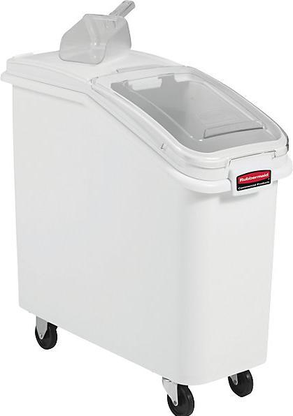 Actual product image Rubbermaid lockable box storage system white 79 L including sliding lid and spade, on castors