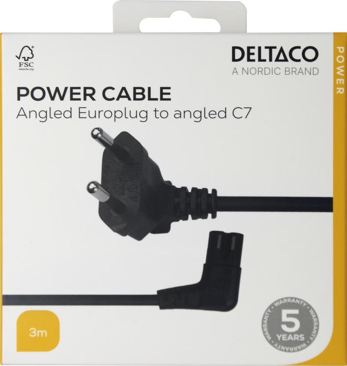 Produktbild Deltaco Power cable CEE 7/16 - C7, angled, 3m - Black (3 m)