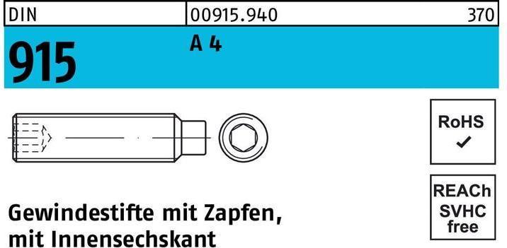 Produktbild Gewindestift DIN 915 m.Zapfen/Innensechskant M 4 x 20 A 4 (500 Schrauben pro Stück)