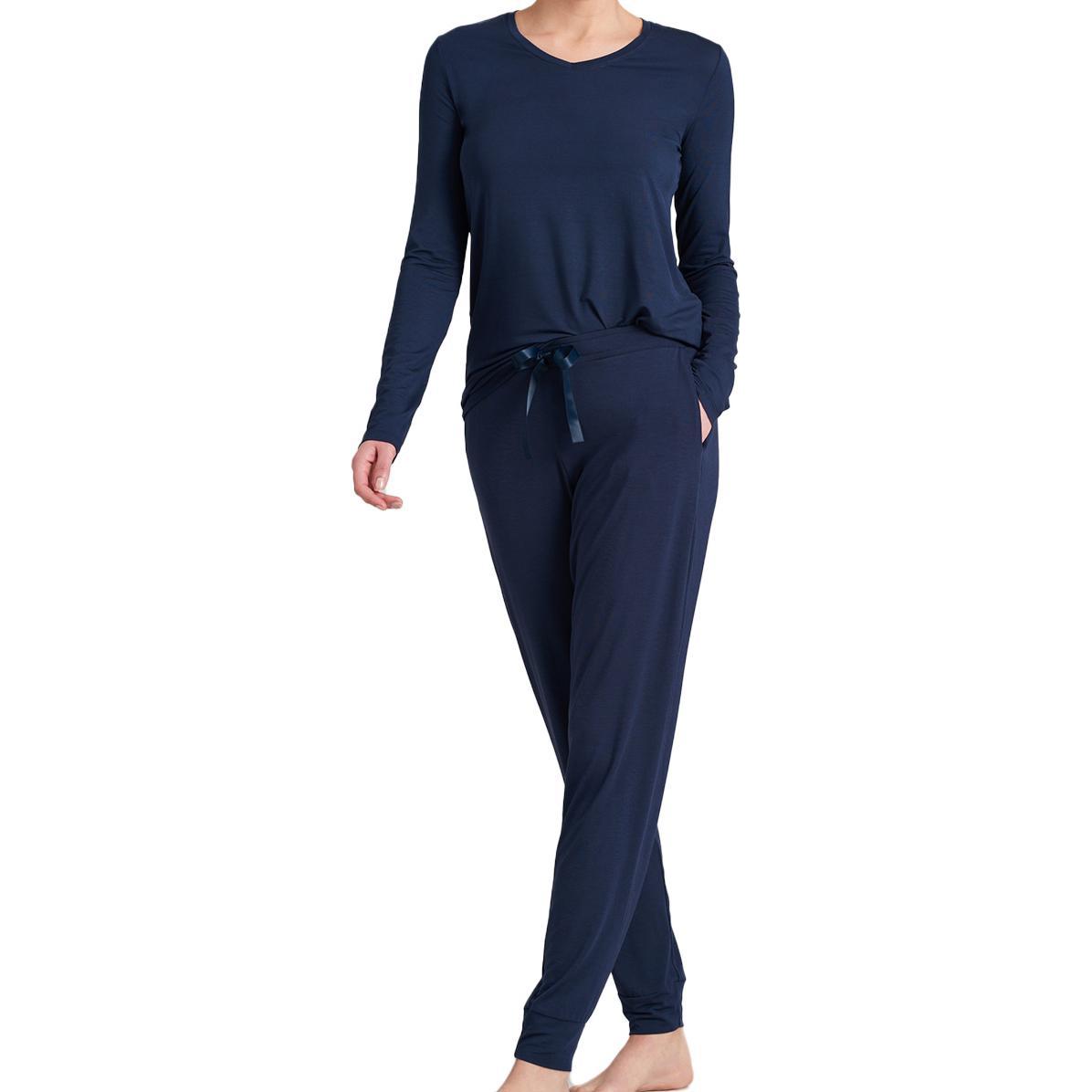 Schiesser, Damen, Pyjama, Modal Schlafanzug Langarm, Blau, (36)