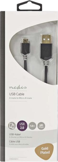 Actual product image Nedis CCBW60500AT10 USB Cable 1 m USB 2.0 USB A Micro-USB B Anthracite (1 m, USB 2.0)