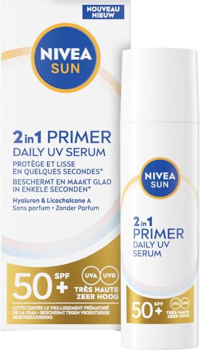 Actual product image NIVEA Sun Uv Face 2 In 1 Primer Serum Spf50+ - High Protection Face Primer And Serum (Sun cream face, SPF 50+)