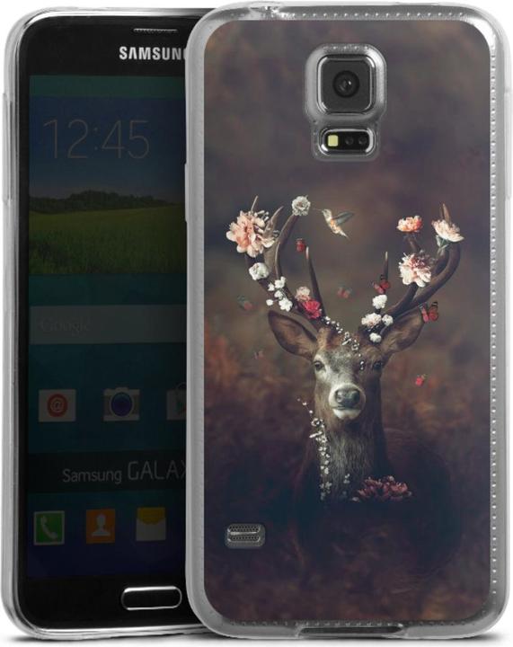 Produktbild DeinDesign Slim Case für Samsung Galaxy S5 Silikon Hülle Ultra Dünn Handyhülle Blumen Rehe Rentier (Samsung Galaxy S5)
