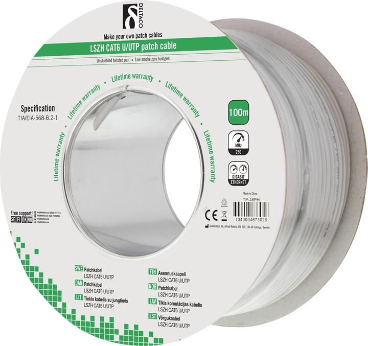 Actual product image Deltaco U/UTP Cat6 patch cable, LSZH, multicore (U/UTP, CAT6, 100 m)