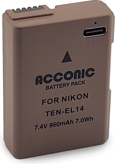 Immagine prodotto Acconic Batteria con ingresso USB-C per Nikon EN-EL14 decodificata CoolPix P7000 P7100 P7700 P7800 D5300 (Batteria della fotocamera)