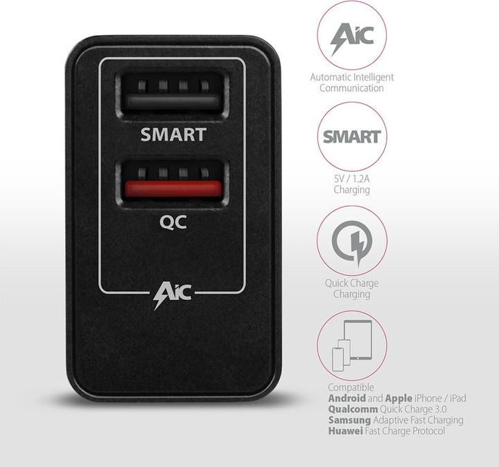 Produktbild Axagon ACU-QS24 Ladegeraet 2x USB-A QC3.0/Smart 5V 1.2A 24W (24 W)