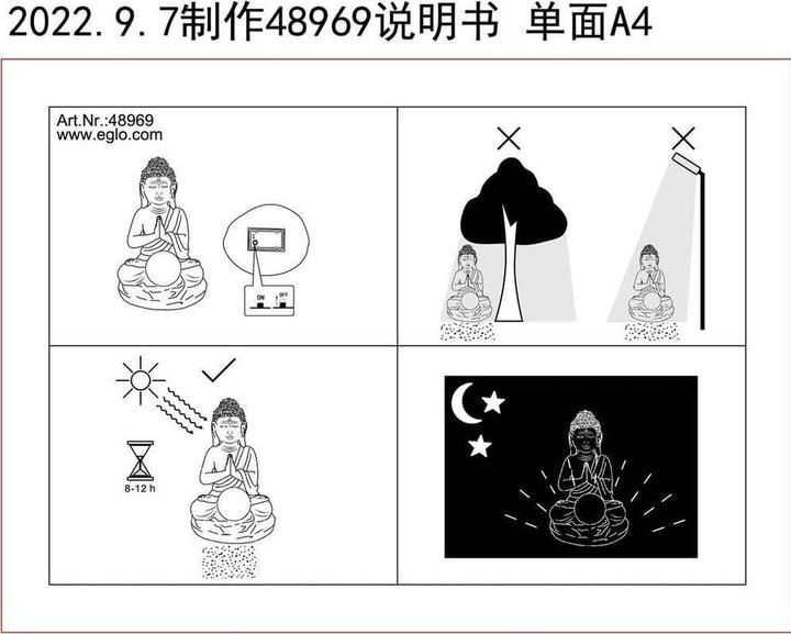 Actual product image EGLO Garden Light Solar Decoration Buddha, 27 cm, Grey (IP44)