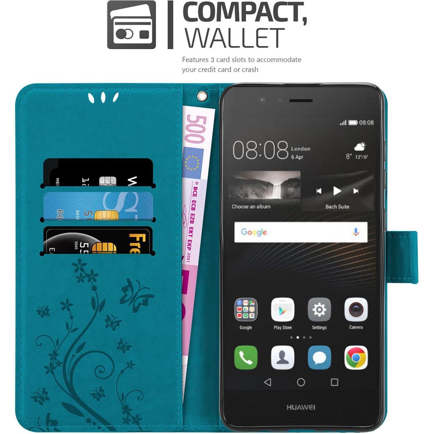 Thumbnail - Cadorabo Flower Book Cover (Huawei P9 Lite), Smartphone Hülle, Blau