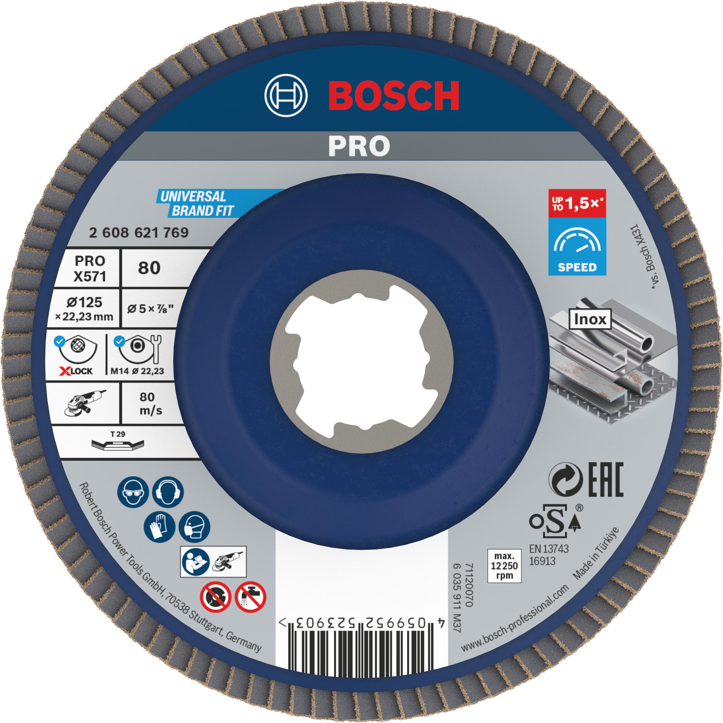 Bosch Professional Zubehör, Schleifmittel, PRO X571 X-Lock Fächerschleifscheibe, 125 mm, G80 (80)