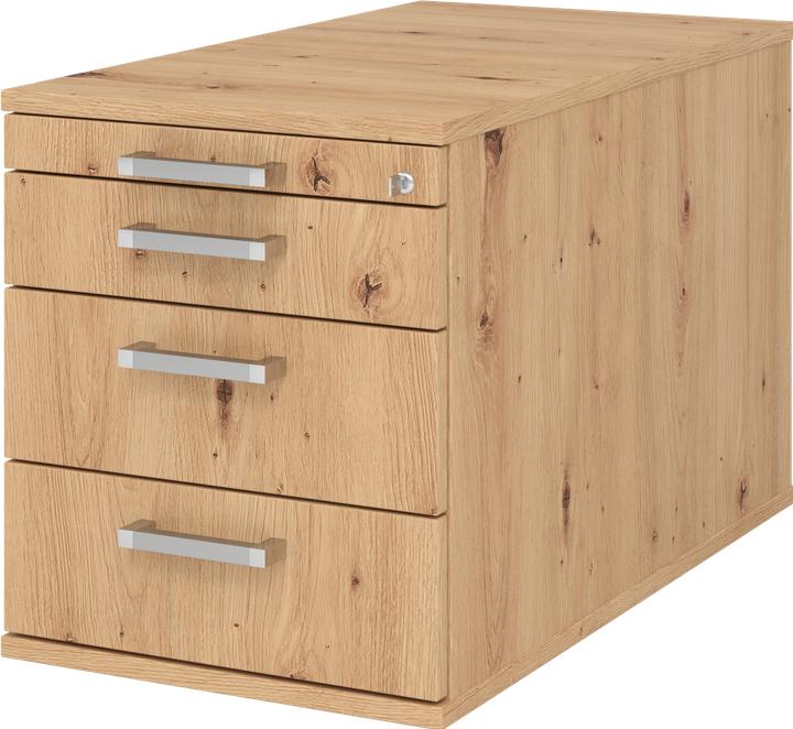 Image du produit Hammerbacher Caisson roulant 80cm,3 tiroirs,serrure CE chêne cendré (51.20 x 80 x 42.80 cm)