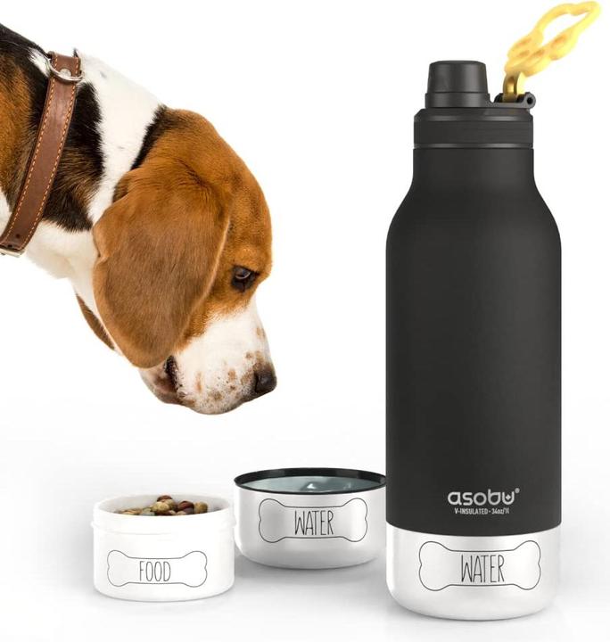 Actual product image Asobu - Dog Bowl Buddy - Stainless Steel Bottle with 2 Bowls Black