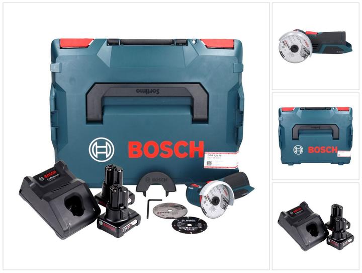 Produktbild Bosch Professional Bosch GWS 12V-76 Professional Akku Winkelschleifer 12 V 76 mm Brushless + 2x Akku 6,0 Ah + L-Boxx - (76 mm)