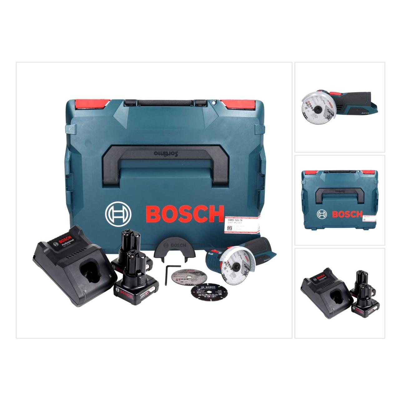 Bosch Professional, Haakse Slijper, Gws 12V-76 Professionele Accu Haakse Slijper 12 V 76 Mm Borstelloos + 2x Oplaadbare Accu 6.0 (76 mm)