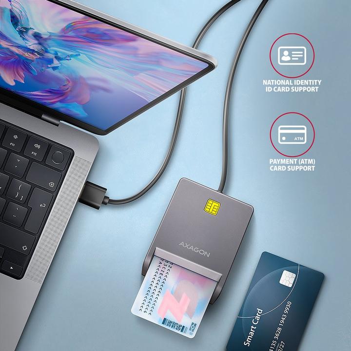 Actual product image Axagon CRE-SM3T, USB-A FlatReader čtečka kontaktních karet Smart card (eObčanka), cable (USB 2.0)