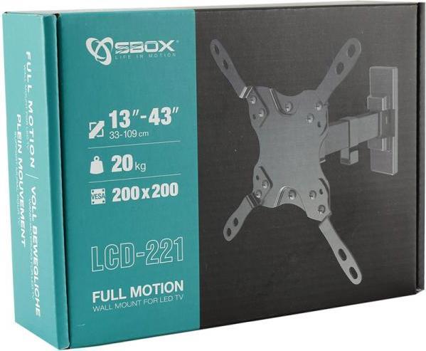 Image du produit Sbox 58-107cm 13-42pouces Charge 20kg VESA 200x200 Distance au mur 60-190mm inclinable 0-12degrés (Mur, 43", 20 kg)