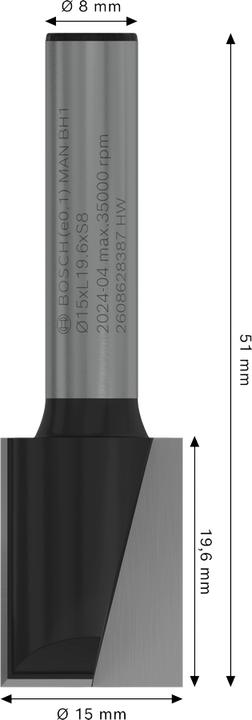 Actual product image Bosch Professional Zubehör Groove cutter, 8 mm, D1 15 mm, L 19.6 mm, G 51 mm. For hand milling cutters