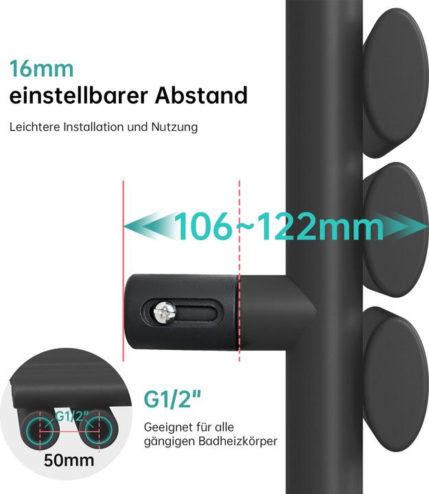 Actual product image Emke Electric Bathroom Radiator, 1430x400mm - Anthracite Oval tube Towel dryer