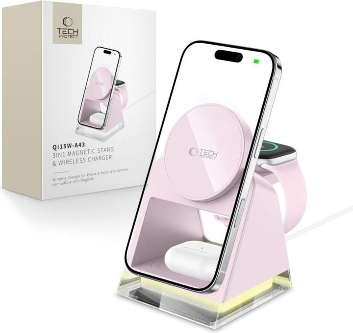Productafbeelding Tech-Protect QI15W-A43 3in1 MagSafe Inductive Charger - Pink (15 W)