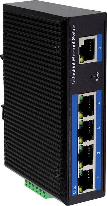Actual product image LogiLink NS200P Industrial Fast Ethernet Switch 5-Port 10/100 Mbps with PoE DIN Rail Mounting (5 ports)