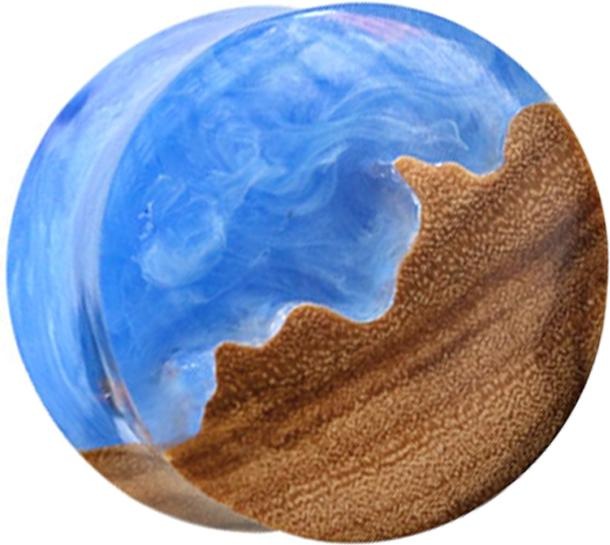Produktbild Star Piercing Flared Plug Ozean und Erde Epoxy blau aus Olivenholz (ohne Messing, Organisch)