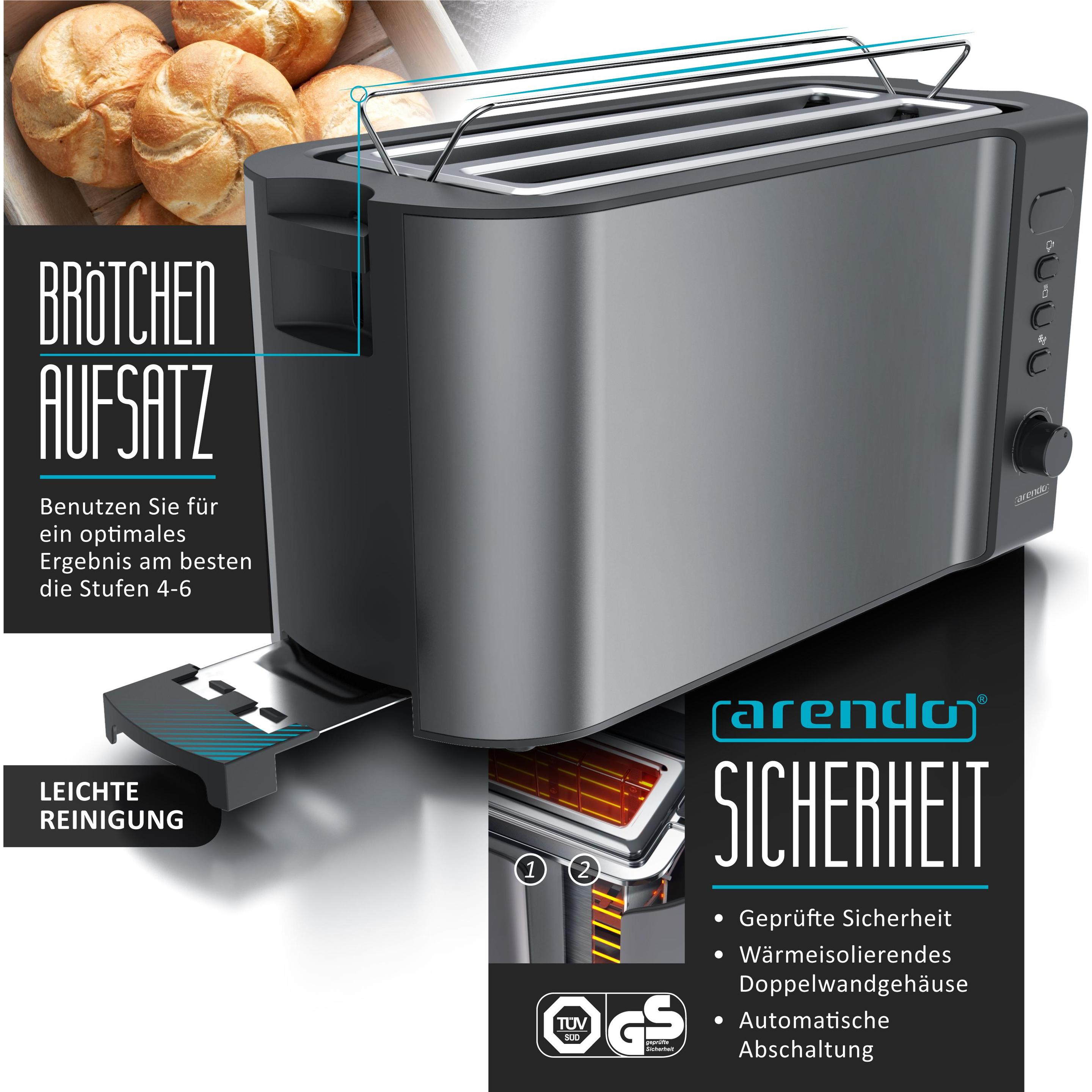 Thumbnail - Arendo Frühstücks Set, 4-Scheiben Langschlitz Toaster mit Brötchenaufsatz & Eierkocher für 6 Eier, Grau, Toaster, Grau