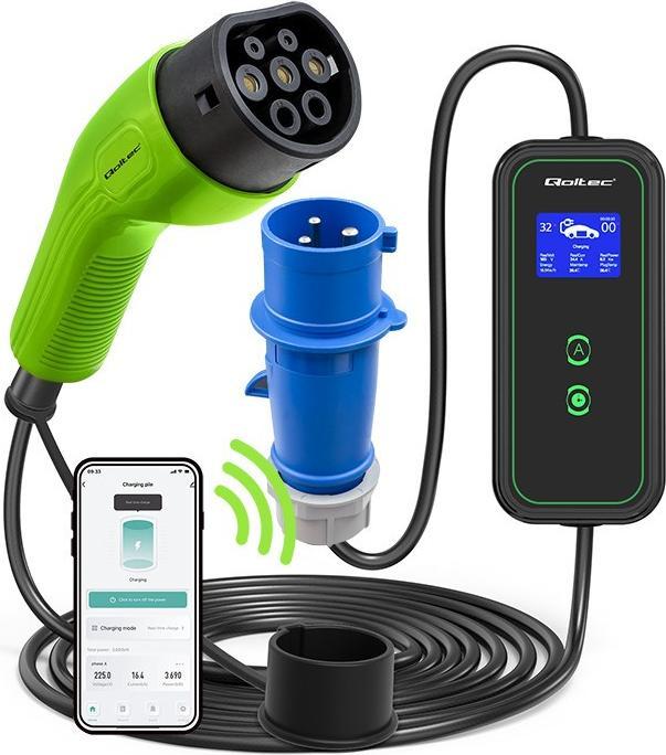 Produktbild Qoltec Mobiles EV-Ladegerät mit einstellbarem 2in1 (Typ 2, 7.36 kW, 32 A, Typ F)