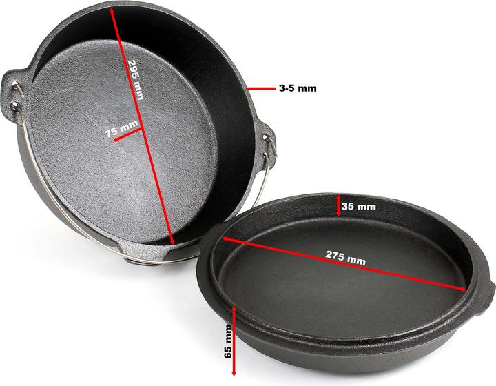 Actual product image Wiltec Dutch Oven 6l with Feet and Lid Lifter, Cast Iron Pot for Campfire Bonfire Camping BBQ Cookware