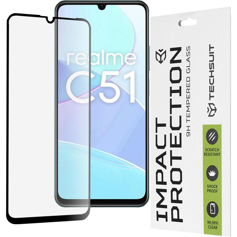 Techsuit - 111D Full Cover / Full Glue Glass - Realme C51 / Note 50 - Black (1 pz., Realme C51, Realme Note 50), Pellicola protettiva smartphone, Nero