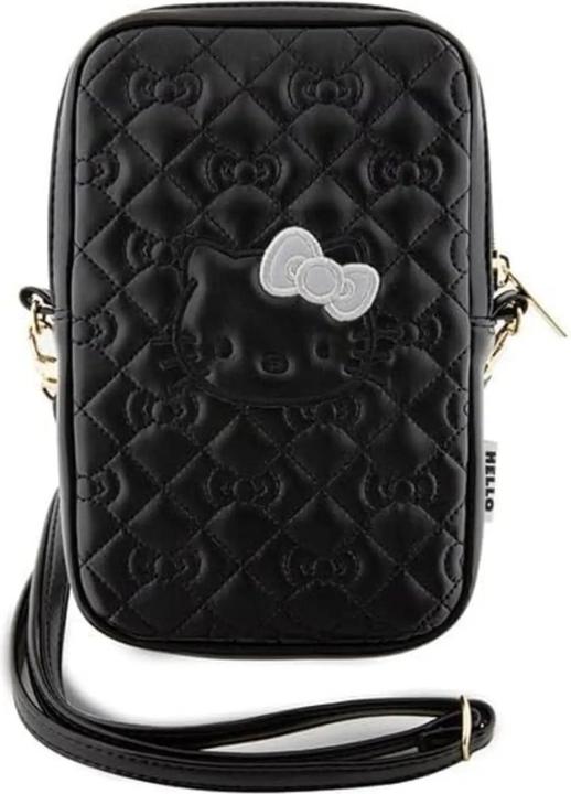 Actual product image Hello Kitty PU Qulited Leather Crossbody Case - black (Apple iPhone 16)