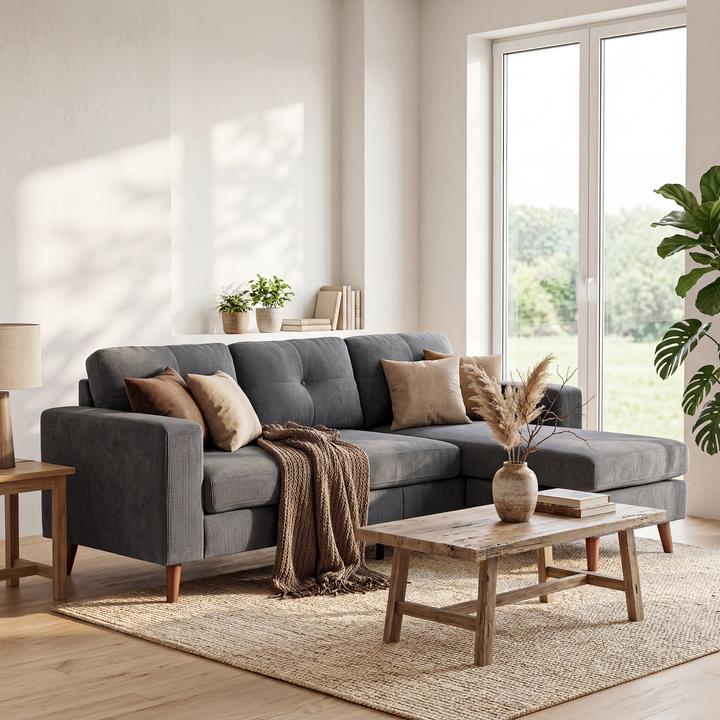 Immagine prodotto Homcom Ecksofa Polyester Dunkelgrau (3 posti, Divano ad angolo)